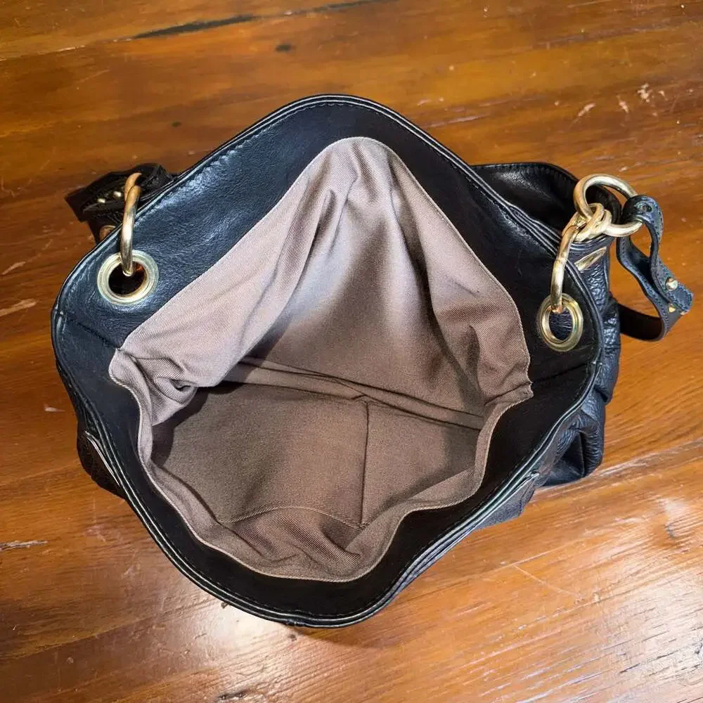 J. Crew Brompton Hobo Flap Bag Purse Satchel Black Pebbled Leather Large